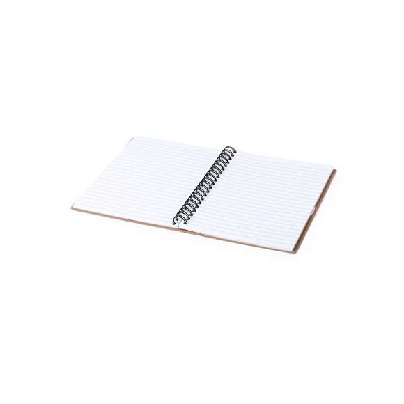 Libreta de anillas con tapas en cartón reciclado. Con original portada troquelada que muestra los colores de las notas adhesivas del interior. Incluye bloc de 60 hojas con disposición a una raya y 125 notas adhesivas pequeñas.