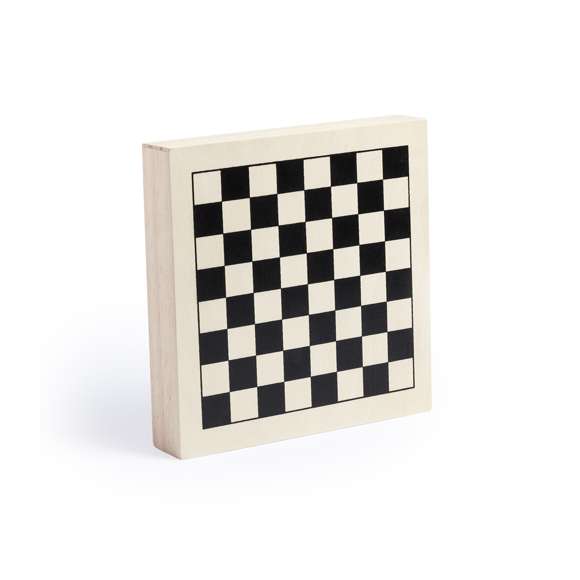  	Set de juegos en madera. Incluye mikado, ajedrez, damas y dominó. Presentado en estuche de madera con tapa-tablero. Tablero con lado liso para marcaje.