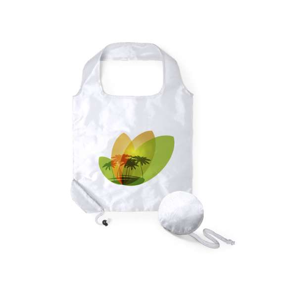 Bolsa plegable en llamativos colores. De suave poliéster 190T, con cómodas asas y con cordón a juego. Accesorio de ajuste para fácil plegado.