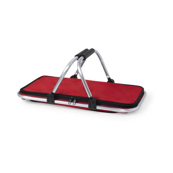Cesta térmica en resistente poliéster 600D con interior de aluminio libre de BPA. Cierre de cremallera, con estructura de aluminio plegable y asas con EVA para mayor comodidad en el transporte. Resistencia de hasta 15 kg de peso y disponible en vivos colores.