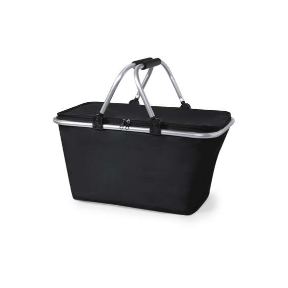 Cesta térmica en resistente poliéster 600D con interior de aluminio libre de BPA. Cierre de cremallera, con estructura de aluminio plegable y asas con EVA para mayor comodidad en el transporte. Resistencia de hasta 15 kg de peso y disponible en vivos colores.