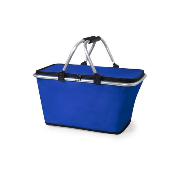 Cesta térmica en resistente poliéster 600D con interior de aluminio libre de BPA. Cierre de cremallera, con estructura de aluminio plegable y asas con EVA para mayor comodidad en el transporte. Resistencia de hasta 15 kg de peso y disponible en vivos colores.