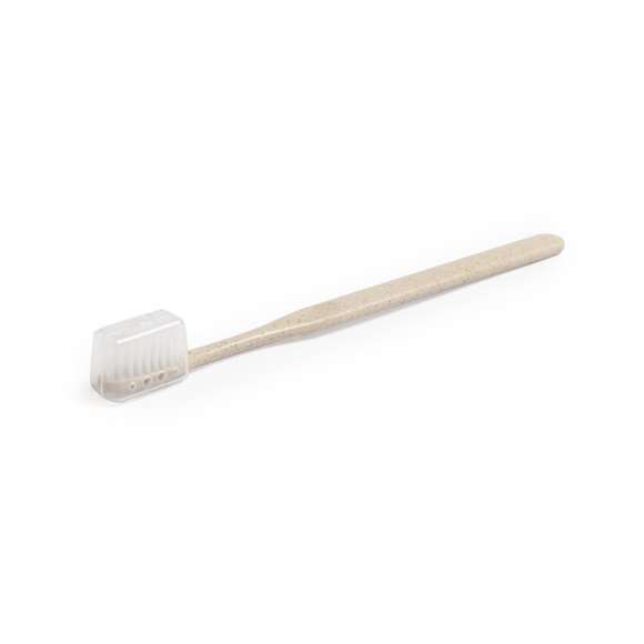 Cepillo de dientes de línea nature. Fabricado en caña de trigo, para así fomentar la utilización de materias primas naturales y reducir las emisiones contaminantes. Con capucha de protección.