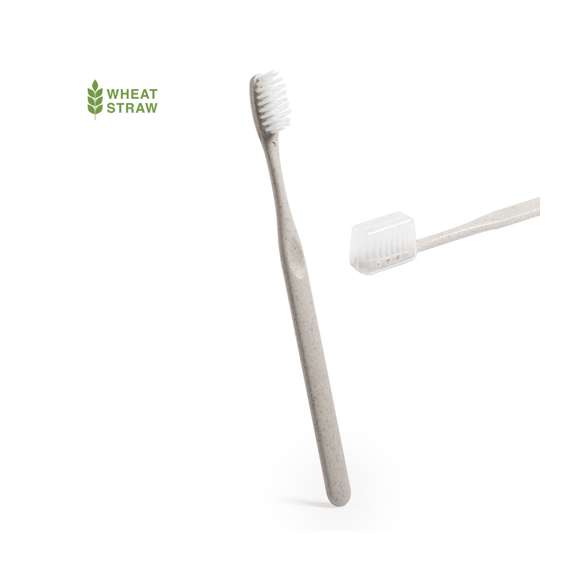 Cepillo de dientes de línea nature. Fabricado en caña de trigo, para así fomentar la utilización de materias primas naturales y reducir las emisiones contaminantes. Con capucha de protección.