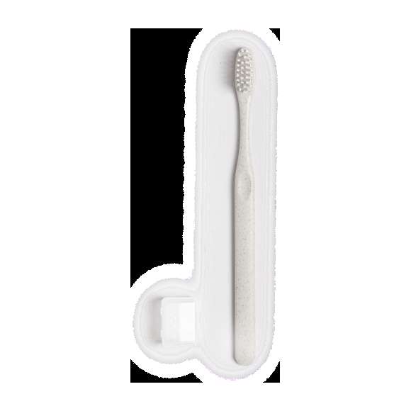 Cepillo de dientes de línea nature. Fabricado en caña de trigo, para así fomentar la utilización de materias primas naturales y reducir las emisiones contaminantes. Con capucha de protección.
