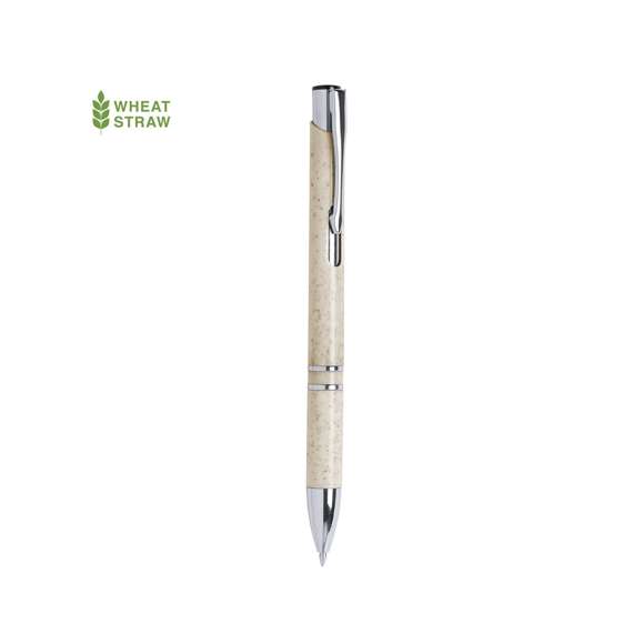  	Bolígrafo de línea nature con cuerpo en caña de trigo, para así fomentar la utilización de materias primas naturales y reducir las emisiones contaminantes. Clip metálico y accesorios en cromado. De mecanismo pulsador, de cartucho jumbo y con tinta azul. Disponible en variada gama de colores nature.