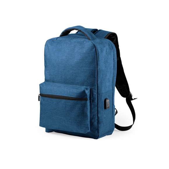 Mochila antirrobo en resistente material poliéster 300D. Con bolsillo antirrobo en la espalda para guardar objetos de valor. Compartimento interior con salida USB para conexión de powerbank -no incluido-. Incluye cable micro USB para total comodidad en la carga de cualquier dispositivo móvil. Bolsillo en lateral con protección RFID y compartimentos interiores acolchados para tablets de hasta 10 pulgadas y portátiles de hasta 15 pulgadas. Cinta para fijación al trolley y disponible en amplia gama de colores, con multitud de bolsillos interiores y exteriores. Cintas de hombros y espalda ajustables con acolchado.