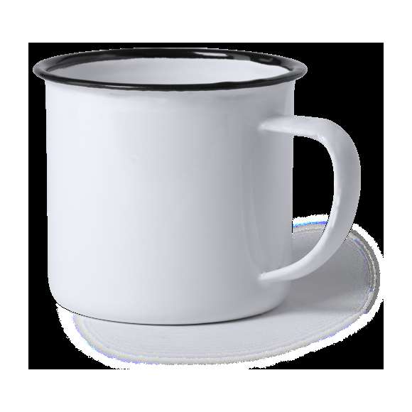 Taza metálica de diseño retro con 380ml de capacidad. Especialmente diseñada para marcaje en sublimación, con elegante detalle en color negro y presentada en caja individual. Acabado irregular para resaltar el aspecto vintage de la taza.Disponible manual de instrucciones en español e inglés.