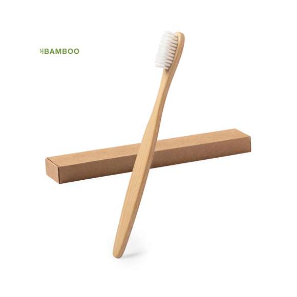 Cepillo de dientes de línea nature. Fabricado en bambú y presentado en caja individual de diseño eco.