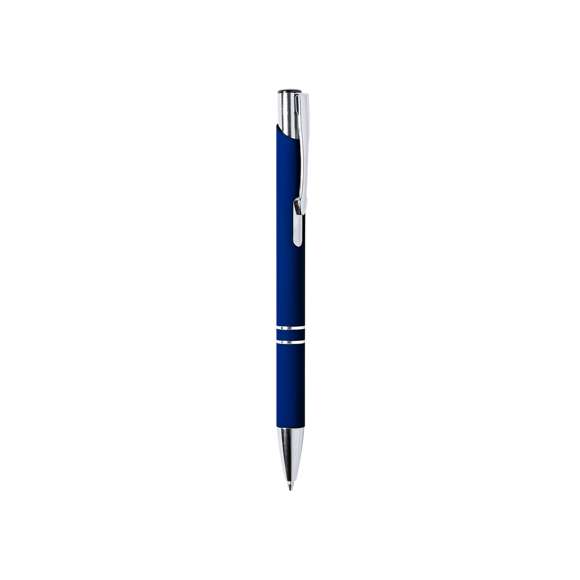 Original bolígrafo de mecanismo pulsador en elegante diseño bicolor. Con cuerpo troquelado de aluminio en tacto goma de acabado mate. Especialmente diseñado para marcaje en láser y mostrar el logotipo en tono plateado. Original clip, anillas y punta en plateado. Disponible en variada gama de colores, con cartucho jumbo y tinta azul.