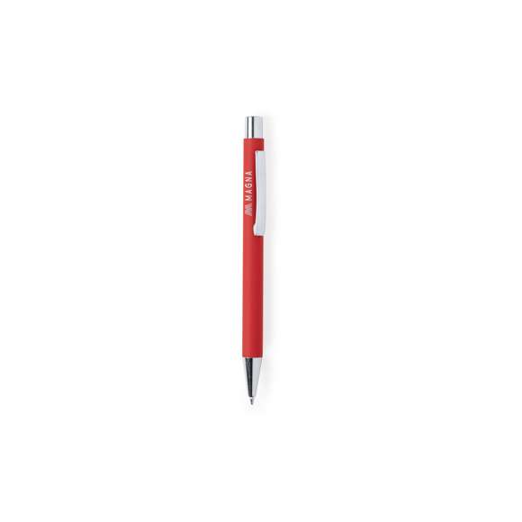Original bolígrafo de mecanismo pulsador en elegante diseño bicolor. Con cuerpo de aluminio en tacto goma de acabado mate. Especialmente diseñado para marcaje en láser y mostrar el logotipo en tono plateado. Clip, parte superior y punta en plateado. Disponible en variada gama de colores, con cartucho jumbo y tinta azul.