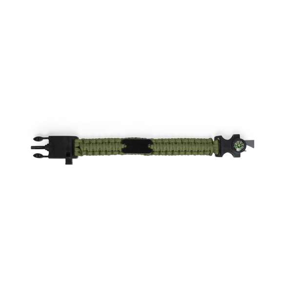 Brazalete multifunción para los más aventureros en resistente nylon. 5 funciones: brazalete, brújula, silbato, cuchillo rascador y abridor. Disponible en variada gama de colores, con cierre de hebilla de seguridad.