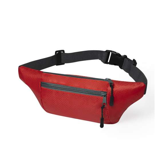 Riñonera en resistente material ripstop con diseño de panal. 2 bolsillos de cierre de cremallera, con cintas en tiradores para cómoda apertura. Cinta de nylon ajustable con cierre de hebilla. Diseñada para actividades deportivas y de ocio.