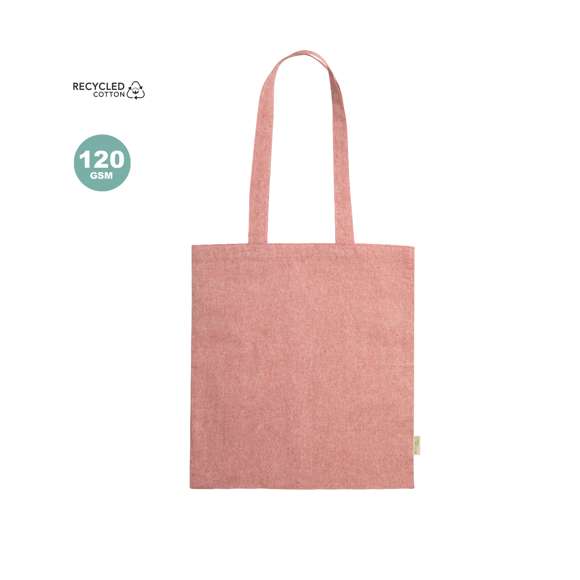 Bolsa de línea nature en material 100% algodón reciclado de 120 g/m2. Asas largas de 70cm con refuerzo y de acabado cosido. Distintivo en etiqueta lateral y resistencia hasta 8 kg de peso. Disponible en variada gama de colores nature.