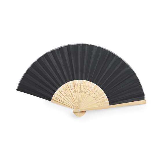 Abanico de línea nature con tela en resistente poliéster 190T. Varillas fabricadas en flexible bambú. Disponible en variada gama de colores.