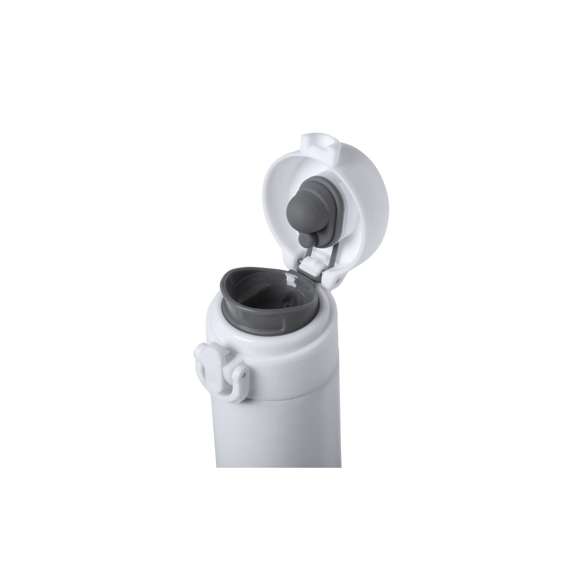 Termo en acero inox de 330ml de capacidad. Con doble cobertura para mejor y mas duradera conservación de la temperatura, con cierre de seguridad y sistema de apertura fácil con botón. Especialmente fabricado para impresión en sublimación y presentado en atractiva caja de diseño, Disponible manual de instrucciones en español e inglés.
