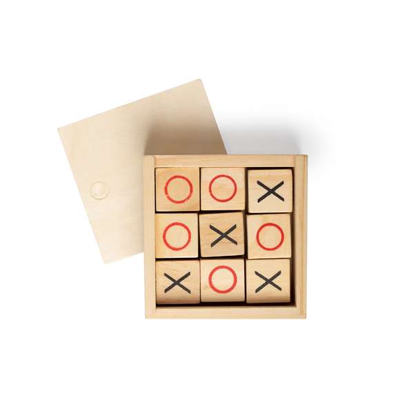  	Juego de mesa en madera, presentado en estuche individual con tapa deslizante.