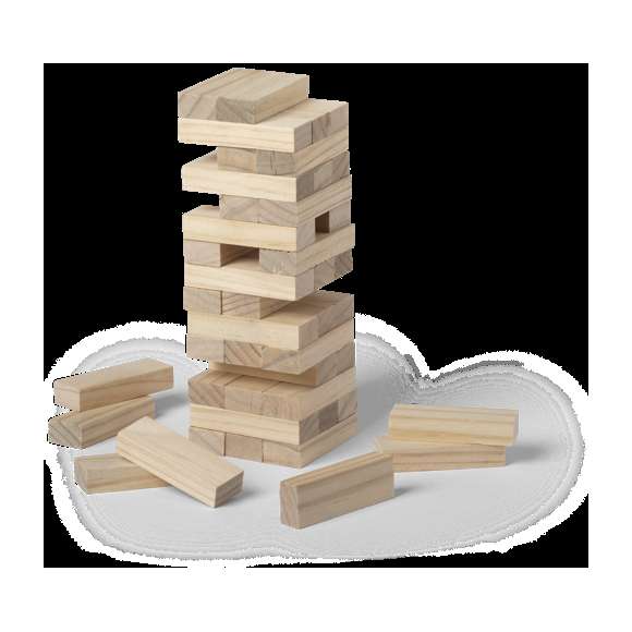 Juego de habilidad para los más manitas. Incluye 45 piezas de madera y viene presentado en una resistente funda de algodón con cierre de cordón.