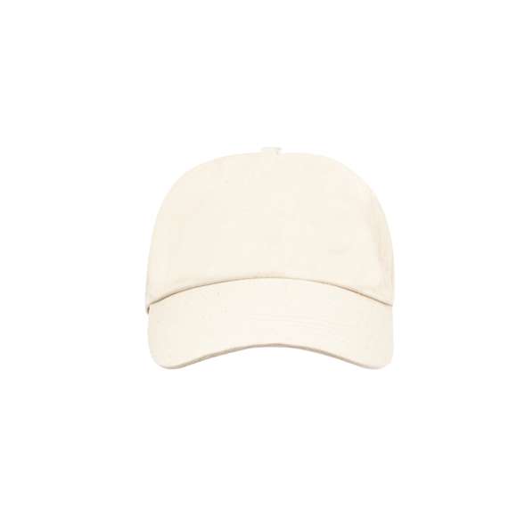 Gorra de línea nature. 5 paneles en algodón orgánico de suave acabado crudo. Con cierre ajustable de velcro y orificios de ventilación bordados, con distintivo en etiqueta.