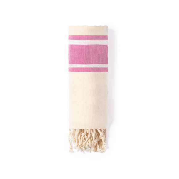 Pareo toalla 2 en 1 en algodón orgánico de 110g/m2. Tamaño 180 x 90 cm y disponible en variada gama de colores combinados. Distintivo organic en etiqueta.