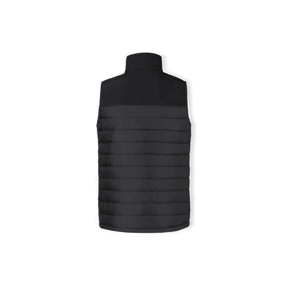 Chaleco impermeable y transpirable en combinación de materiales soft shell y poliéster. De elegante construcción en color negro, con cierre de cremallera y bolsillos laterales de cremallera con tiradores para fácil apertura. Disponible en tallas S, M, L, XL, XXL.
