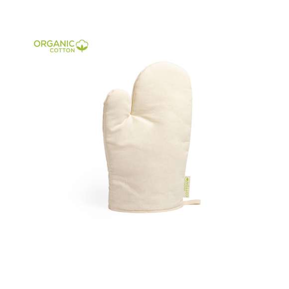  	Manopla de cocina de línea nature. Fabricada en material 100% algodón orgánico de alta calidad. Con una cara lisa especialmente diseñada para impresión y cinta para colgar. Distintivo algodón orgánico en etiqueta.
