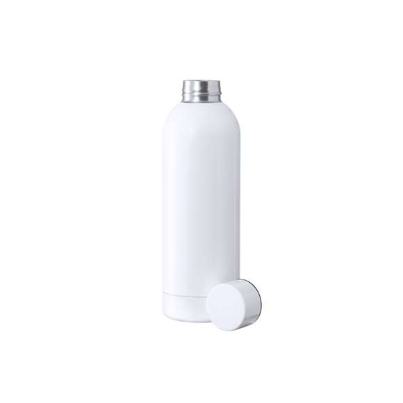 Bidón térmico de 500 ml de capacidad, fabricado en acero inox de doble pared y especialmente diseñado para marcaje en sublimación. De acabado blanco brillo y con tapón a rosca a juego, libre de BPA. Presentado en caja individual de diseño kraft. Disponible manual de instrucciones en español e inglés.