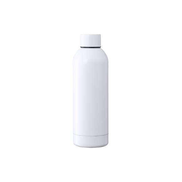 Bidón térmico de 500 ml de capacidad, fabricado en acero inox de doble pared y especialmente diseñado para marcaje en sublimación. De acabado blanco brillo y con tapón a rosca a juego, libre de BPA. Presentado en caja individual de diseño kraft. Disponible manual de instrucciones en español e inglés.