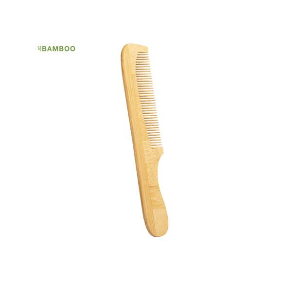 Peine de línea nature en bambú pulido, con amplia superficie de marcaje en mango.
