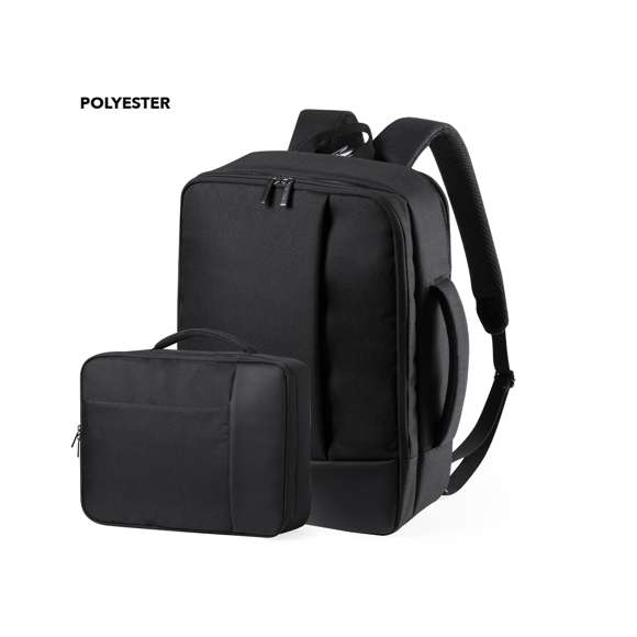 Mochila portadocumentos en combinación de resistente poliéster 300D con detalles en polipiel. De diseño urbano, compartimento principal con cierre de cremallera de doble tirador y bolsillo acolchado para portátil de hasta 15 pulgadas. Con cintas de hombros y espalda acolchadas, de ajuste regulable. Con accesorio para ajuste en trolley y bolsillo para ocultar las cintas de la espalda cuando se usa como portadocumentos.