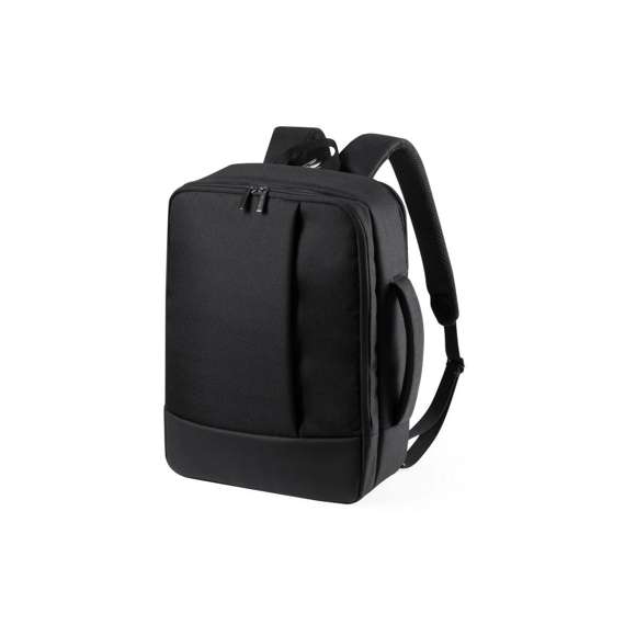 Mochila portadocumentos en combinación de resistente poliéster 300D con detalles en polipiel. De diseño urbano, compartimento principal con cierre de cremallera de doble tirador y bolsillo acolchado para portátil de hasta 15 pulgadas. Con cintas de hombros y espalda acolchadas, de ajuste regulable. Con accesorio para ajuste en trolley y bolsillo para ocultar las cintas de la espalda cuando se usa como portadocumentos.