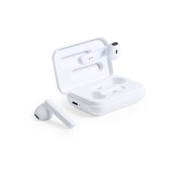 Auriculares intraurales en elegante acabado blanco y conexión Bluetooth® 5.0. De diseño ergonómico, incluyen botón de control táctil integrado en el auricular, con base de carga a juego. Función manos libres y recargables, con cable micro USB incluido. Presentados en estuche individual de lujo con tapa de bisagra y en atractiva caja de diseño.