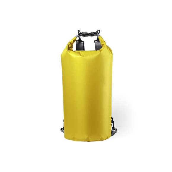 Mochila impermeable de gran capacidad (20l), fabricada en resistente ripstop. Con cierre de seguridad, asa con hebilla de ajuste, mosquetón, y cintas ajustables. Disponible en variada gama de colores brillantes.