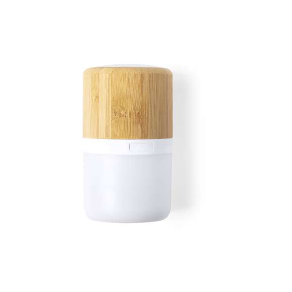  	Altavoz de línea nature, con tecnología Led Inteligente y conexión Bluetooth® 5.0. Hecho en bambú procedente de cortes naturales. 3W de potencia, con dos posiciones de luz multicolor y recargable mediante cable USB -incluido-. Presentado en atractiva caja de diseño eco.