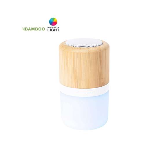  	Altavoz de línea nature, con tecnología Led Inteligente y conexión Bluetooth® 5.0. Hecho en bambú procedente de cortes naturales. 3W de potencia, con dos posiciones de luz multicolor y recargable mediante cable USB -incluido-. Presentado en atractiva caja de diseño eco.