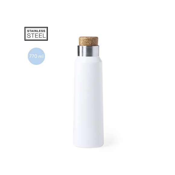 Bidón de inspiración nature en alta calidad y de gran capacidad -770 ml-. En acero inox, con tapón de diseño inspirado en el corcho. Disponible en elegantes colores blanco y negro y presentado en atractiva caja de diseño eco. Disponible manual de instrucciones en español e inglés.