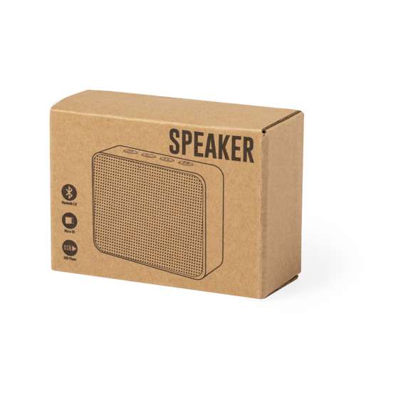  	Altavoz de línea nature y conexión Bluetooth® 5.0. Con carcasa en caña de trigo, para así fomentar la utilización de materias primas naturales y reducir las emisiones contaminantes. Ofrece 3W de potencia, con reproductor USB, Compatible con iOS y Android, incluye cable de carga micro USB y viene presentado en una caja individual de diseño eco. Con soportes de goma antideslizantes en la base.
