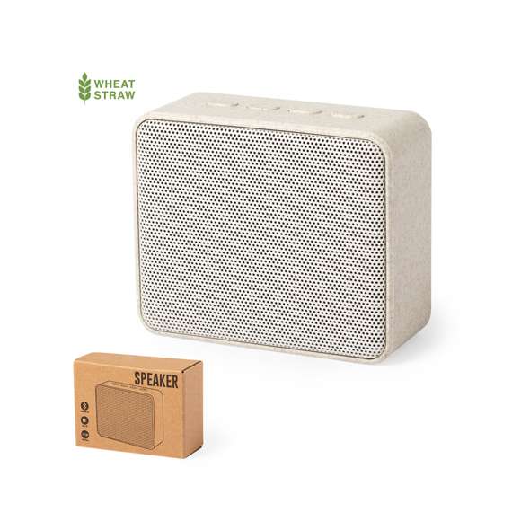  	Altavoz de línea nature y conexión Bluetooth® 5.0. Con carcasa en caña de trigo, para así fomentar la utilización de materias primas naturales y reducir las emisiones contaminantes. Ofrece 3W de potencia, con reproductor USB, Compatible con iOS y Android, incluye cable de carga micro USB y viene presentado en una caja individual de diseño eco. Con soportes de goma antideslizantes en la base.