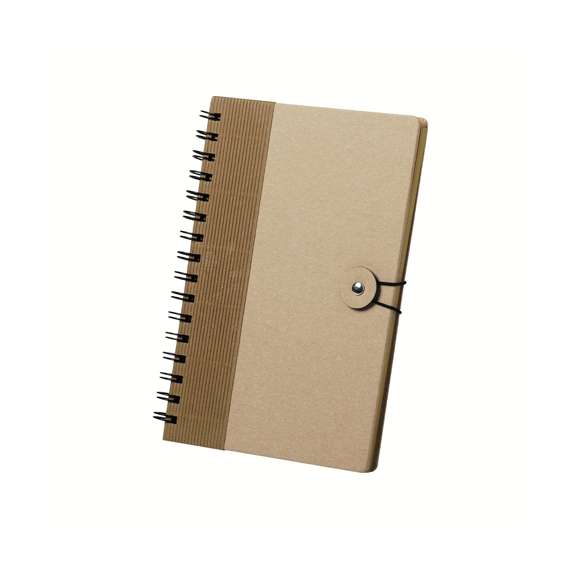  	Libreta de anillas en línea nature. Con tapas rígidas de original diseño en cartón reciclado y cierre elástico. De 80 hojas con diseño eco y disposición a una raya.