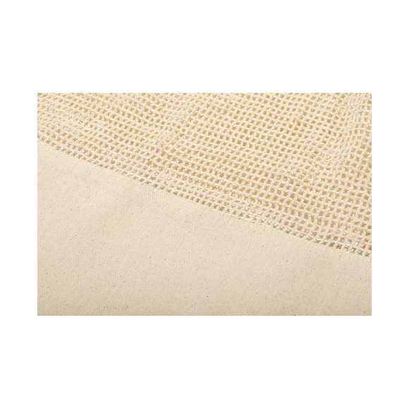Bolsa de redecilla de línea nature en algodón crudo de 220g/m2, con superficie lisa para impresión. Asas largas de 60 cm reforzadas.