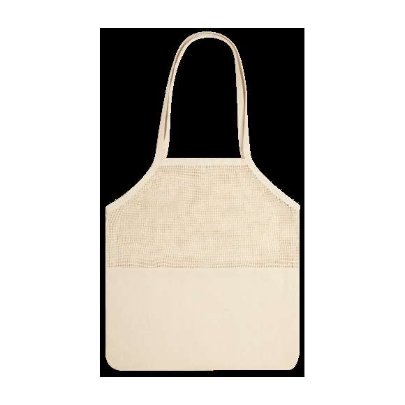 Bolsa de redecilla de línea nature en algodón crudo de 220g/m2, con superficie lisa para impresión. Asas largas de 60 cm reforzadas.
