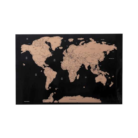 Mapamundi de línea nature para los más viajeros. Fabricado en papel laminado, basta con rascar la superficie del país que se desee para que aparezca como marcado. Incluye rascador y viene presentado en un atractivo estuche de cartón de diseño eco.