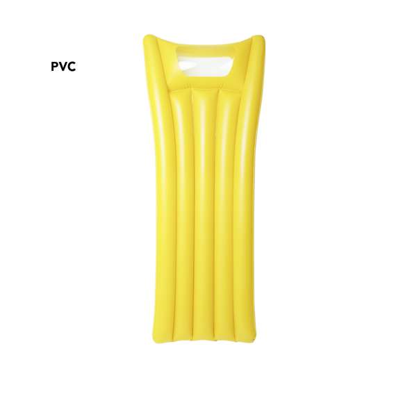 Colchoneta inflable con ventana. En tamaño XL de 180cm y en resistente PVC. Presentada con plegado especial para fácil impresión y disponible en variada gama de colores veraniegos.
