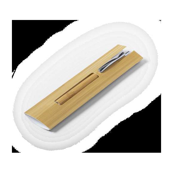 Funda de bolígrafo de línea nature. Fabricada en cartón, con patrón inspirado en las vetas de bambú. Especialmente diseñada para mostrar la publicidad del clip y/o del cuerpo del bolígrafo (bolígrafo no incluido).