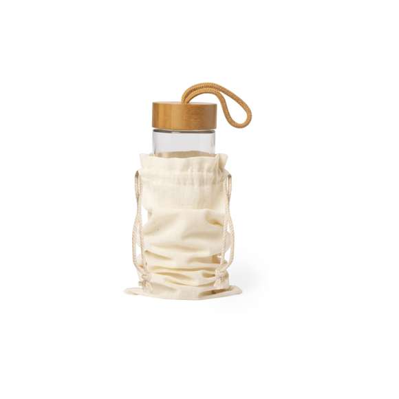 Bolsa de línea nature en material 100% algodón de 105g/m2. Tamaño 12x33 cm, de acabado cosido y con cordones autocierre de algodón. Especialmente diseñada para packaging en botellas y termos.