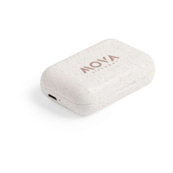  	Auriculares intraurales de línea nature. Conexión Bluetooth® 5.0 y carcasa en caña de trigo, para así fomentar la utilización de materias primas naturales y reducir las emisiones contaminantes. De diseño ergonómico, incluyen botón de control táctil integrado en el auricular, con base de carga a juego y luz LED de estado de carga. Función manos libres y recargables, con cable micro USB incluido. Presentados en estuche individual de lujo con tapa de bisagra y en atractiva caja de diseño eco.