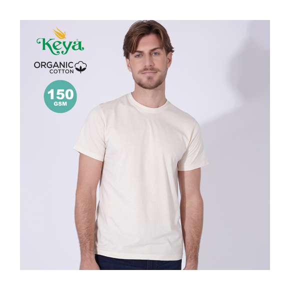 Camiseta para adulto Keya Organic MC 150. En material 100% algodón orgánico, single jersey de 150g/m2. En color natural y en tallas S, M, L, XL, XXL. Distintivo organic en etiqueta.