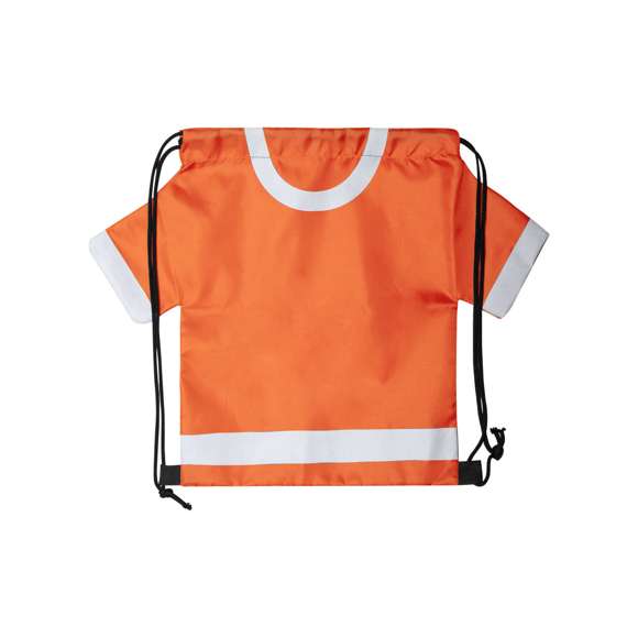 Original y divertida mochila de cuerdas para adulto en forma de camiseta. En suave poliéster 210D, con cuerdas autocierre en color negro y esquinas reforzadas. disponible en variada gama de colores intensos.