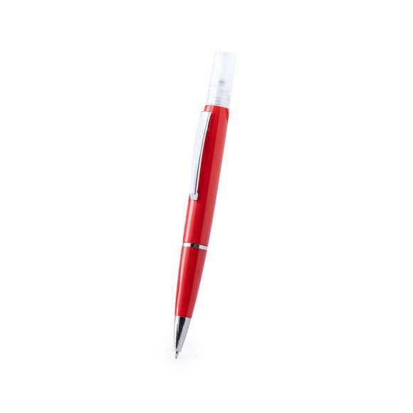  	Bolígrafo higienizante con pulverizador recargable integrado y capucha protectora. Acabado en resistente ABS brillante con elegante clip metálico y cómoda empuñadura y escritura en tinta azul. Capacidad del pulverizador 3ml. Líquido no incluido. Disponible en amplia y variada gama de colores.