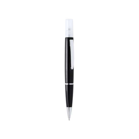  	Bolígrafo higienizante con pulverizador recargable integrado y capucha protectora. Acabado en resistente ABS brillante con elegante clip metálico y cómoda empuñadura y escritura en tinta azul. Capacidad del pulverizador 3ml. Líquido no incluido. Disponible en amplia y variada gama de colores.